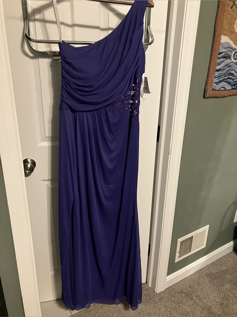 David's Bridal One-Shoulder Royal Purple Evening Gown